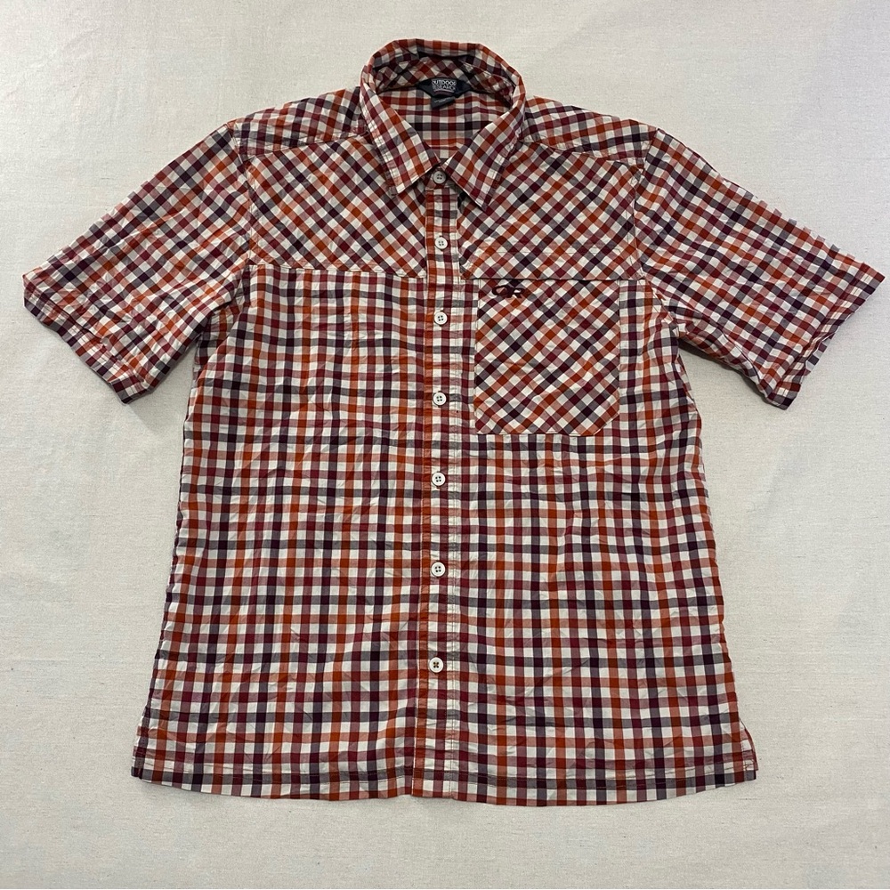 Outdoor Research Shirt Mens M Orange Purple Plaid Discovery Wool Blend Hiking